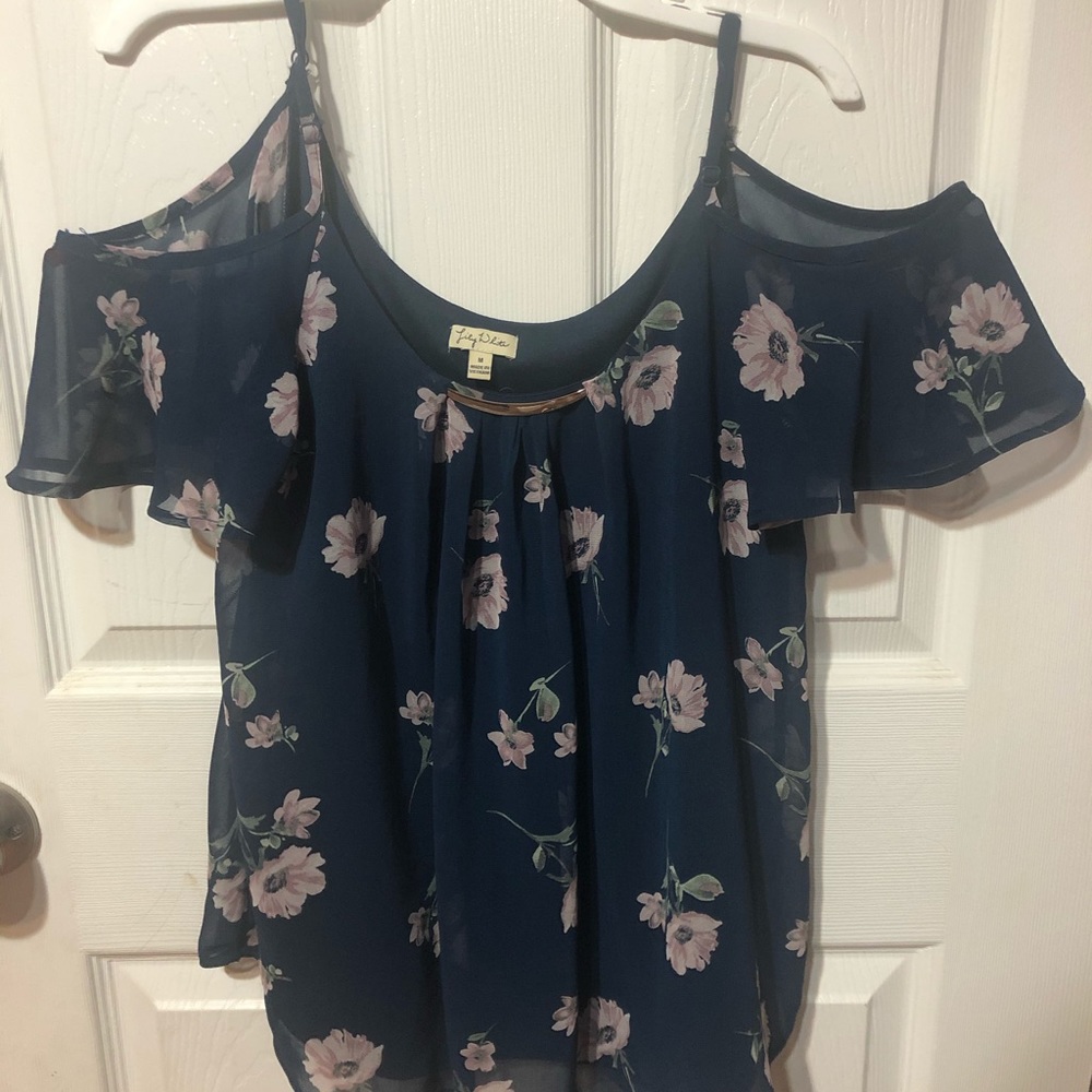 Floral print cold shoulder blouse